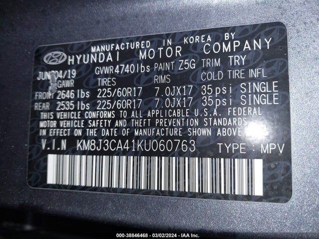 Hyundai Tucson Value 2019 KM8J3CA41KU060763 Image 9