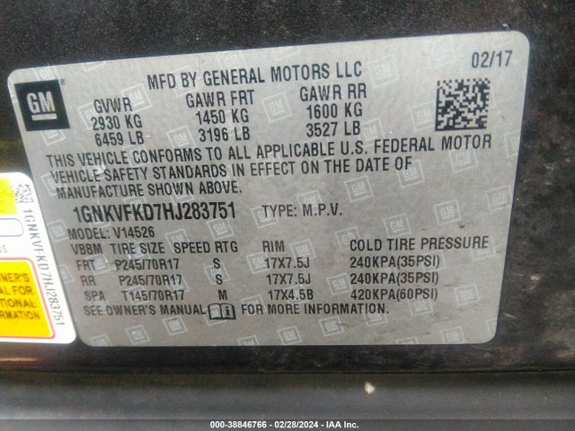 Chevrolet Traverse Ls 2017 1GNKVFKD7HJ283751 Image 9
