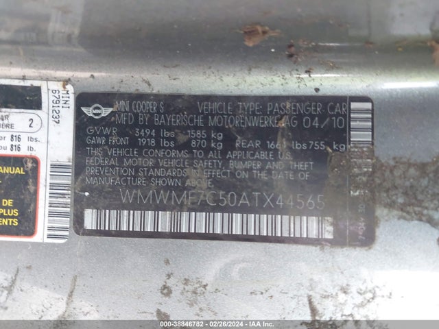 2010 MINI COOPER S WMWMF7C50ATX44565 Photo 8