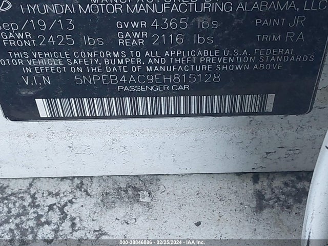 Hyundai SONATA GLS 2014 5NPEB4AC9EH815128 Image 9