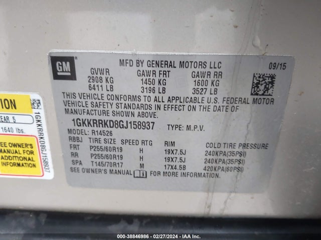 GMC Acadia Slt-1 2016 1GKKRRKD8GJ158937 Image 9