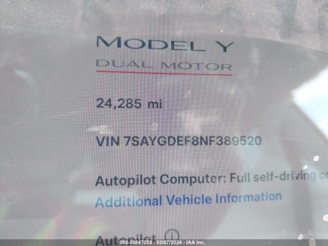 7SAYGDEF8NF389520 Tesla Model Y Performance Dual Motor All-wheel Drive