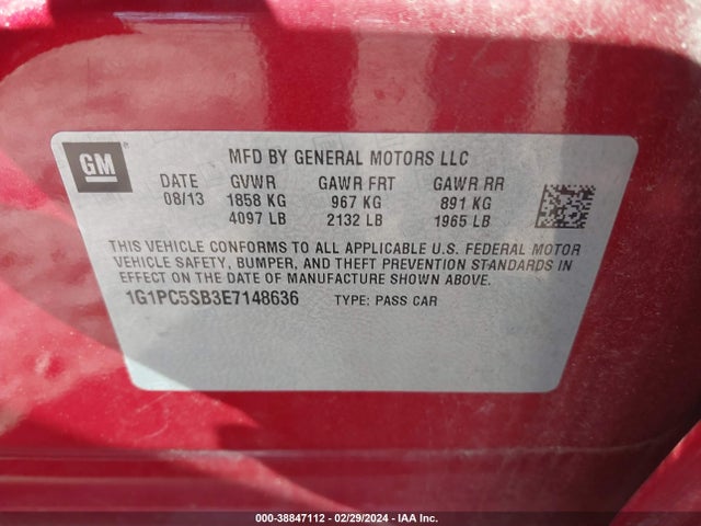 Chevrolet Cruze 1lt Auto 2014 1G1PC5SB3E7148636 Image 9