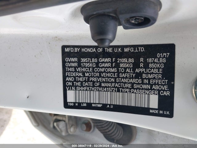 Honda Civic Lx 2017 SHHFK7H27HU415721 Image 9