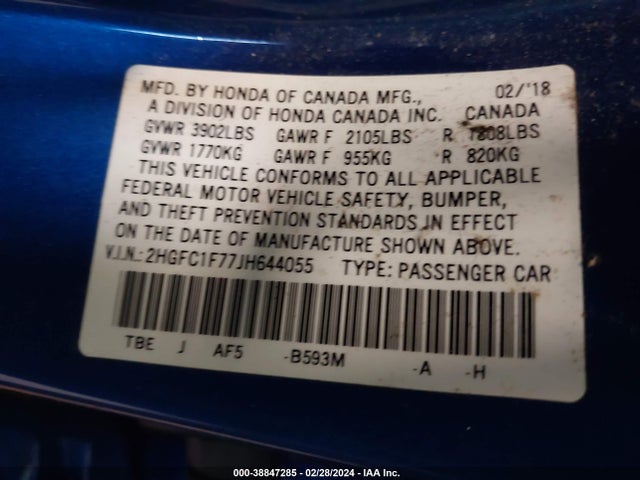Honda Civic Ex-l 2018 2HGFC1F77JH644055 Image 9