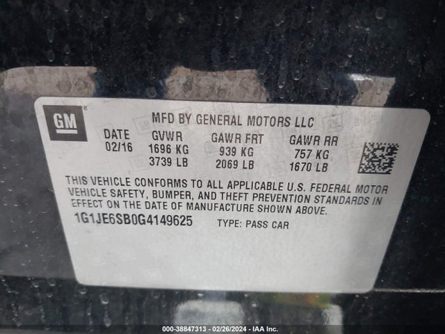Chevrolet Sonic Ltz Auto 2016 1G1JE6SB0G4149625 Image 9