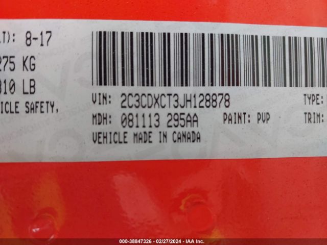 2C3CDXCT3JH128878 Dodge Charger R/t Rwd
