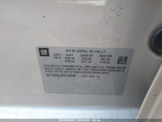 Chevrolet MALIBU 1LT 2015 1G11C5SL3FF112340 Image 9
