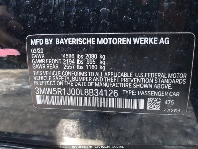 BMW 330I 2020 3MW5R1J00L8B34126 Image 9