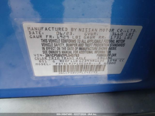 3N1CP5BV2PL545793 Nissan Kicks S Xtronic Cvt