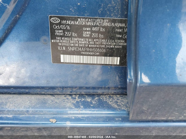Hyundai SONATA SE 2017 5NPE24AF9HH508606 Image 9