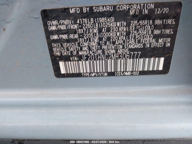 Subaru Crosstrek Limited 2021 JF2GTHNC2MH306777 Image 9