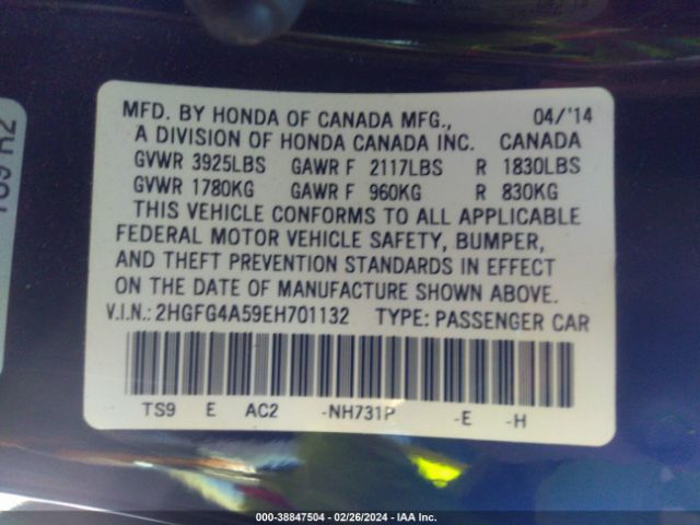2HGFG4A59EH701132 Honda CIVIC SI