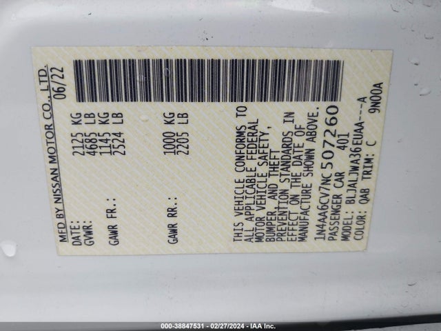 Nissan Maxima Sv Xtronic Cvt 2022 1N4AA6CV7NC507260 Image 9