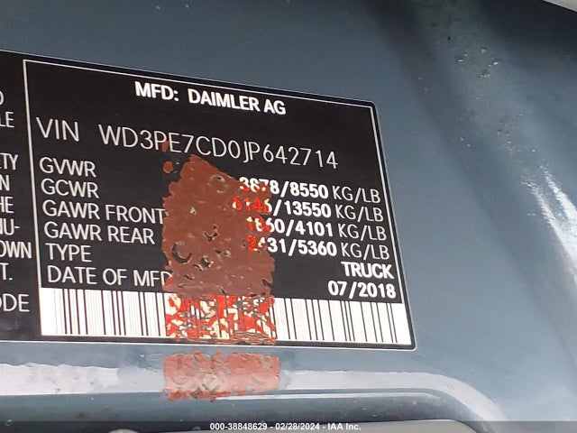 WD3PE7CD0JP642714 Mercedes-Benz Sprinter 2500 Standard Roof V6