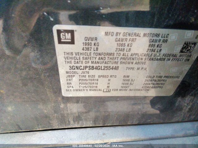 3GNCJPSB4GL255448 Chevrolet Trax Lt