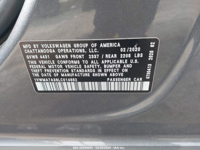 1VWMA7A38LC014552 Volkswagen Passat 2.0t R-line