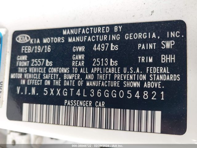 5XXGT4L36GG054821 KIA Optima Lx