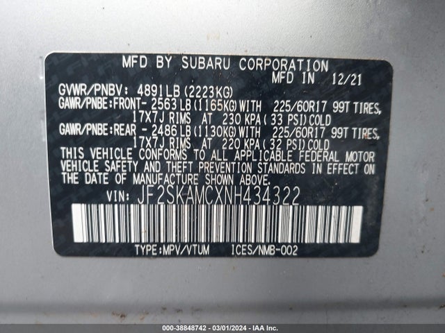 Subaru Forester Wilderness 2022 JF2SKAMCXNH434322 Image 9