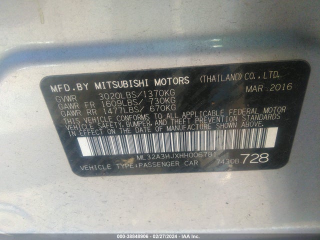 ML32A3HJXHH006781 Mitsubishi Mirage
