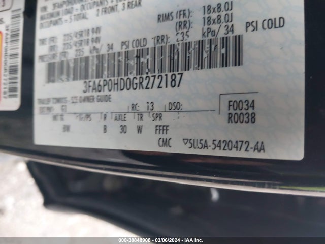 Ford FUSION SE 2016 3FA6P0HD0GR272187 Image 9