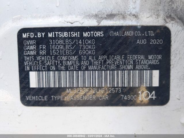 ML32F3FJ2LHF12573 Mitsubishi Mirage G4 Es