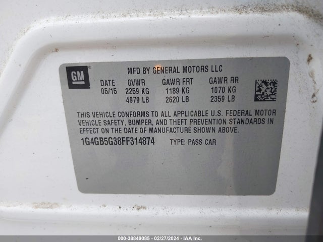 Buick Lacrosse Leather 2015 1G4GB5G38FF314874 Image 9
