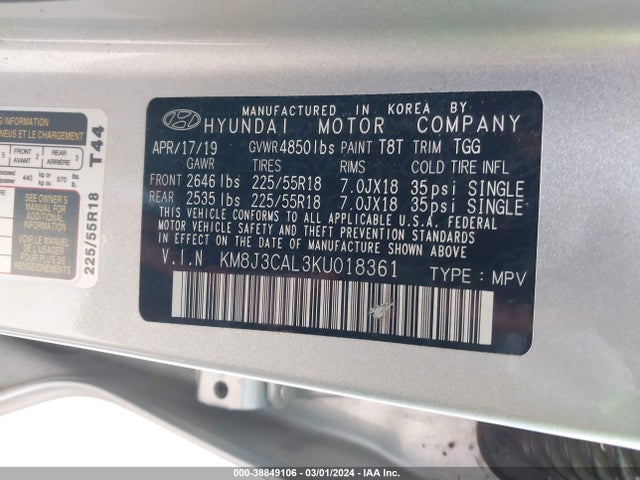 Hyundai TUCSON SEL 2019 KM8J3CAL3KU018361 Image 9