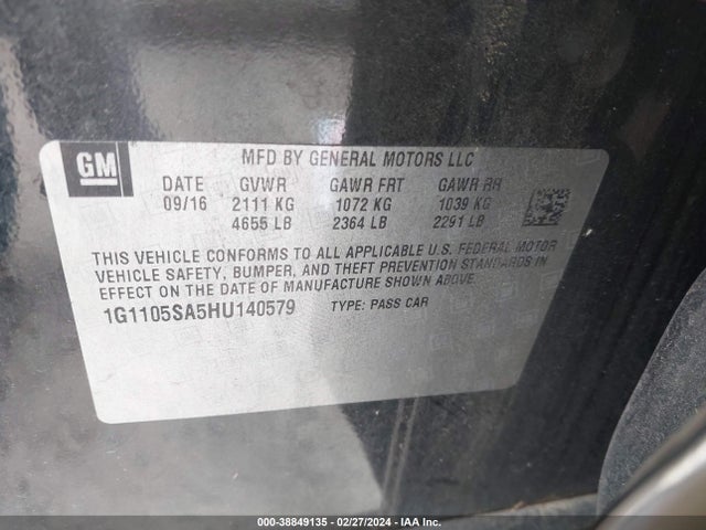 Chevrolet IMPALA 1LT 2017 1G1105SA5HU140579 Image 9