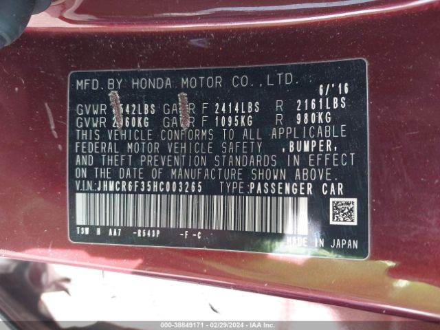 JHMCR6F35HC003265 Honda ACCORD HYBRID