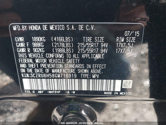 Honda HR-V EX 2016 3CZRU6H58GM716919 Image 9