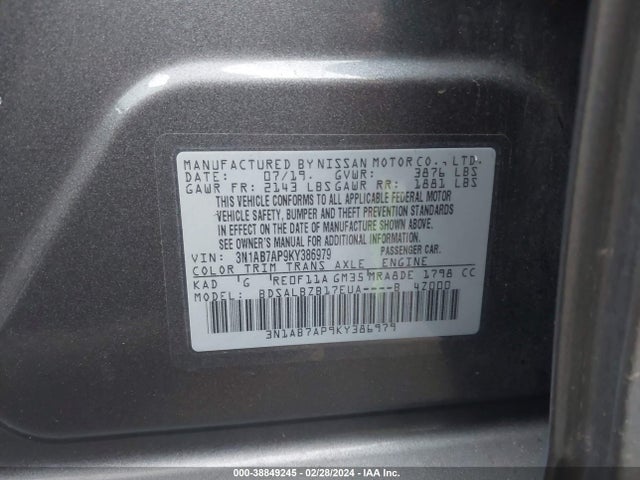 Nissan SENTRA S 2019 3N1AB7AP9KY386979 Image 9