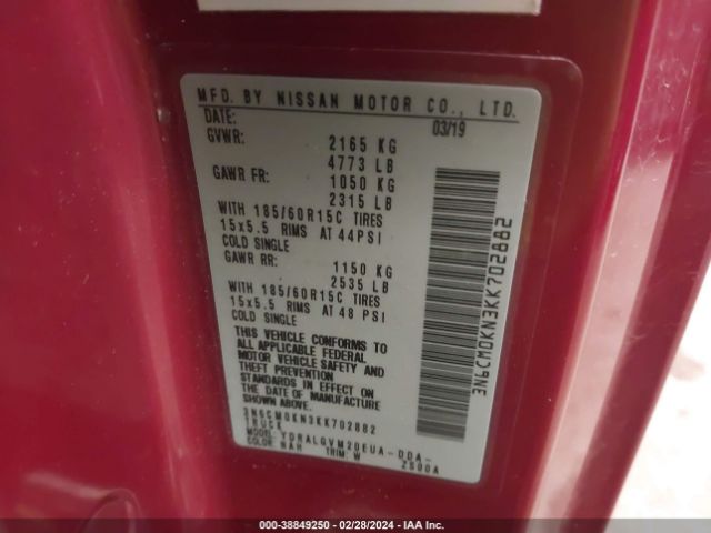 3N6CM0KN3KK702882 Nissan NV200 SV