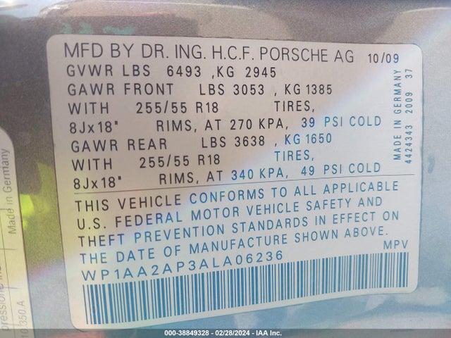 2010 PORSCHE CAYENNE WP1AA2AP3ALA06236 Photo 8