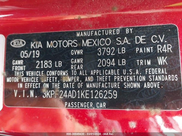 KIA Forte Lxs 2019 3KPF24AD1KE126259 Image 9