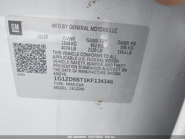 Chevrolet MALIBU LT 2019 1G1ZD5ST1KF134346 Image 9