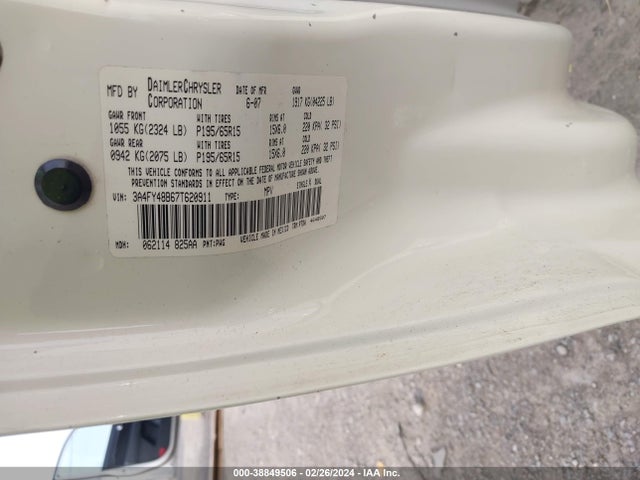 Продаж на аукціоні авто 2007 Chrysler Pt Cruiser, vin: 3A4FY48B67T620911, номер лоту: 38849506