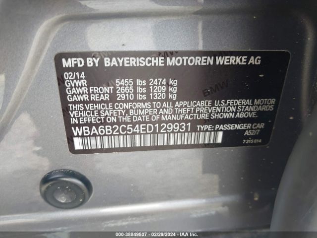 WBA6B2C54ED129931 BMW 650i Gran Coupe
