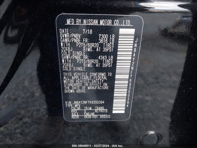Nissan Armada Platinum 2019 JN8AY2NF7K9350394 Image 9
