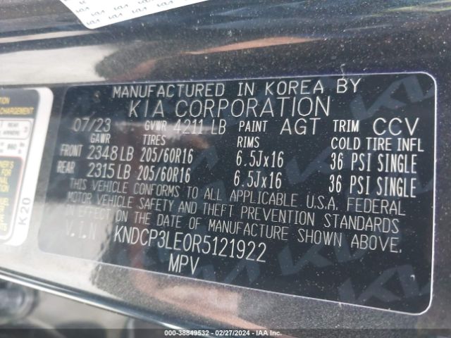 KNDCP3LE0R5121922 KIA NIRO LX