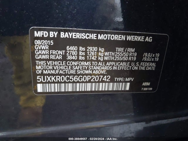 BMW X5 Xdrive35i 2016 5UXKR0C56G0P20742 Image 9
