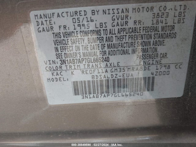 Nissan SENTRA SV 2016 3N1AB7AP7GL665240 Image 9