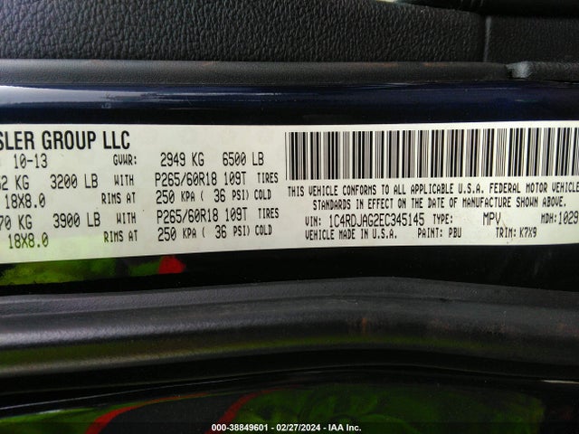 2014 DODGE DURANGO SXT VIN: 1C4RDJAG2EC345145