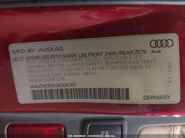 WAUCNCF59JA006763 Audi A5 2.0t Premium