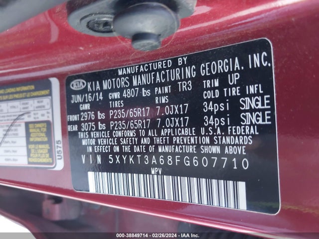 KIA SORENTO LX 2015 5XYKT3A68FG607710 Image 9