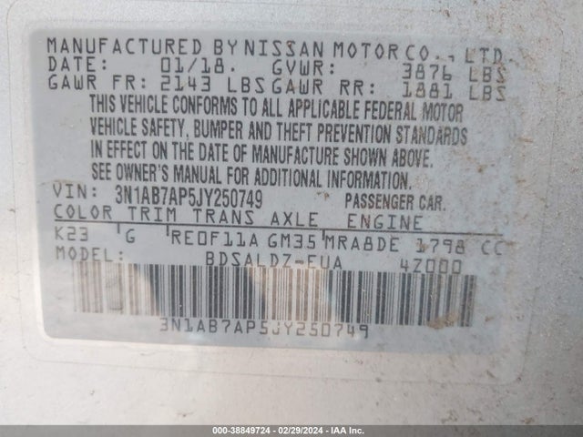 Nissan SENTRA SV 2018 3N1AB7AP5JY250749 Image 9