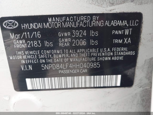 Hyundai ELANTRA SE 2017 5NPD84LF4HH040985 Image 9