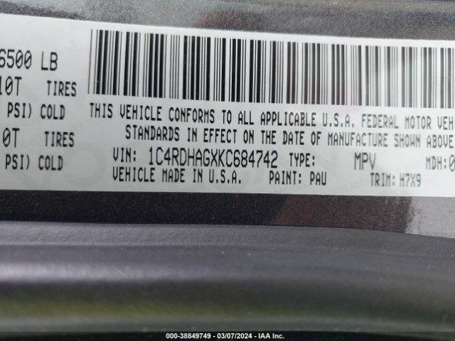 1C4RDHAGXKC684742 Dodge Durango Sxt Rwd