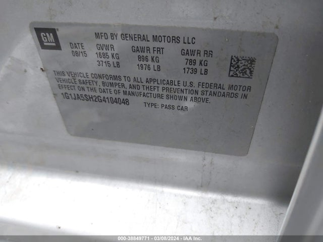 Chevrolet Sonic Ls Auto 2016 1G1JA5SH2G4104048 Image 9