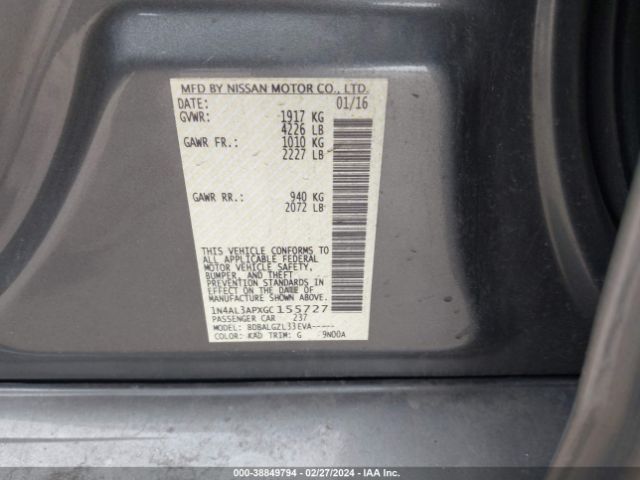 1N4AL3APXGC155727 Nissan Altima 2.5/2.5 S/2.5 Sl/2.5 Sr/2.5 Sv